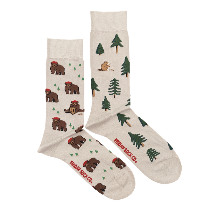 Friday Sock Co. | Men's Socks | Bear in Hat & Trees