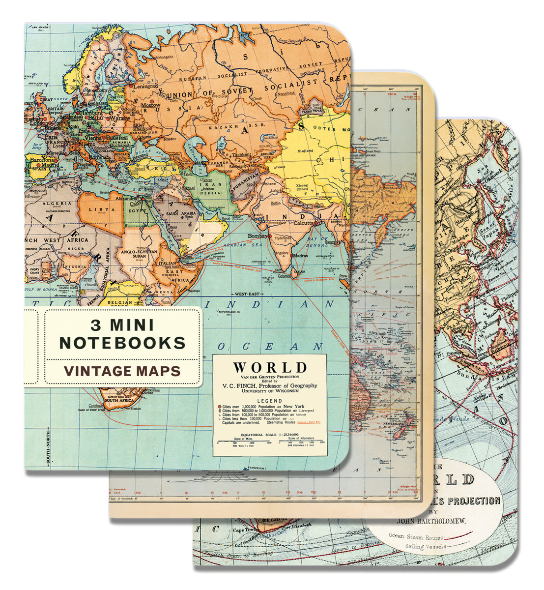 Vintage Maps 3 Pack Mini Notebooks | Cavallini Cavallini & Co - Oscar & Libby's
