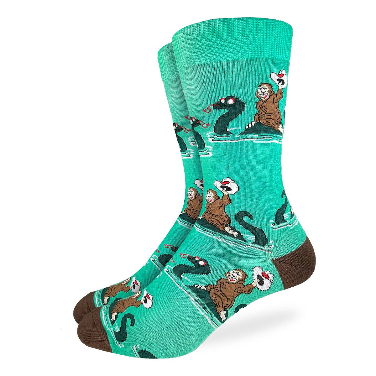 Good Luck Sock | Men's Crew | Bigfoot Riding Loch Ness Monster