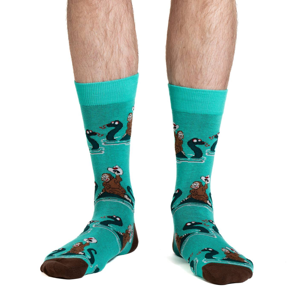 Good Luck Sock | Men's Crew | Bigfoot Riding Loch Ness Monster