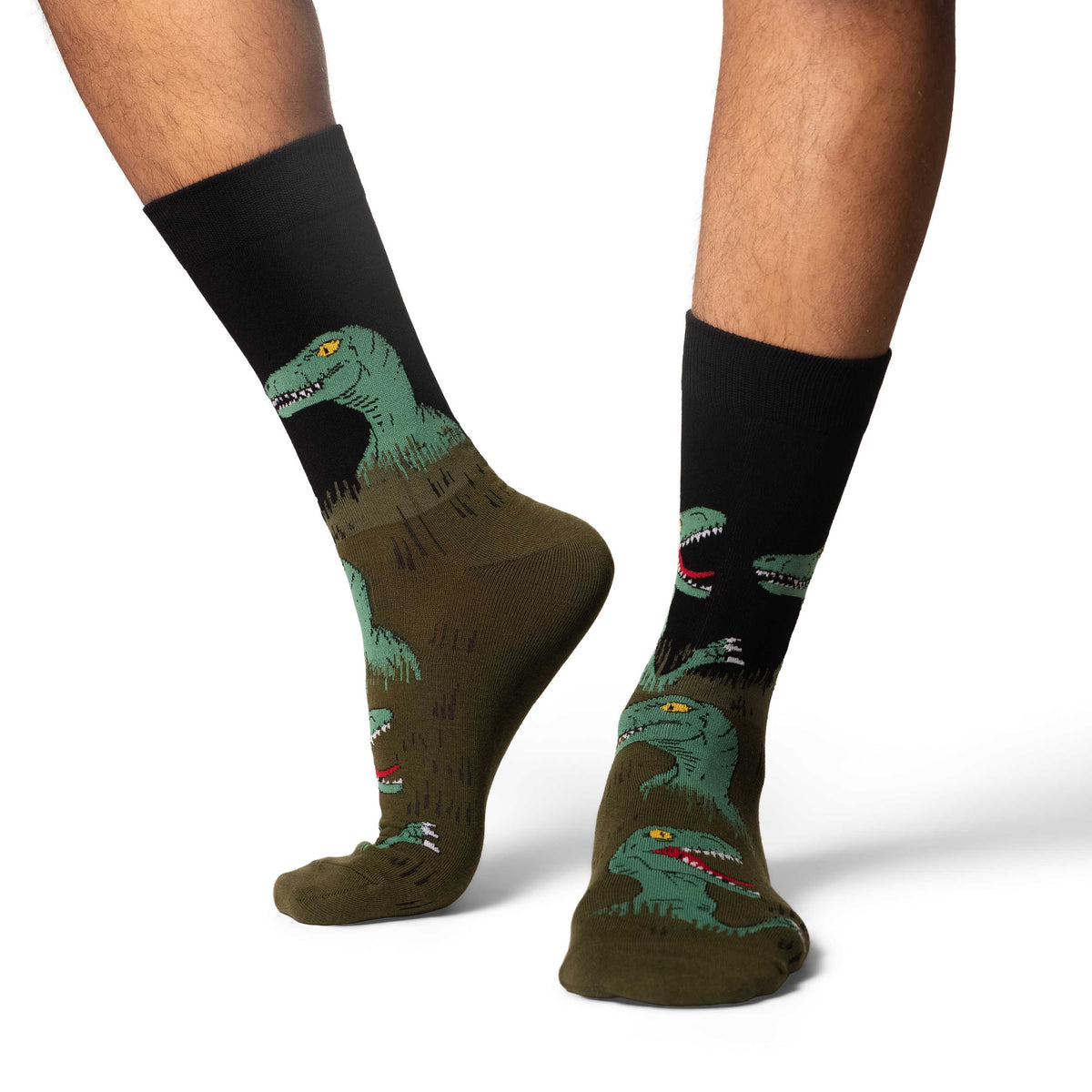 Good Luck Sock | Men's Crew | Velociraptor Hiding in the bushes