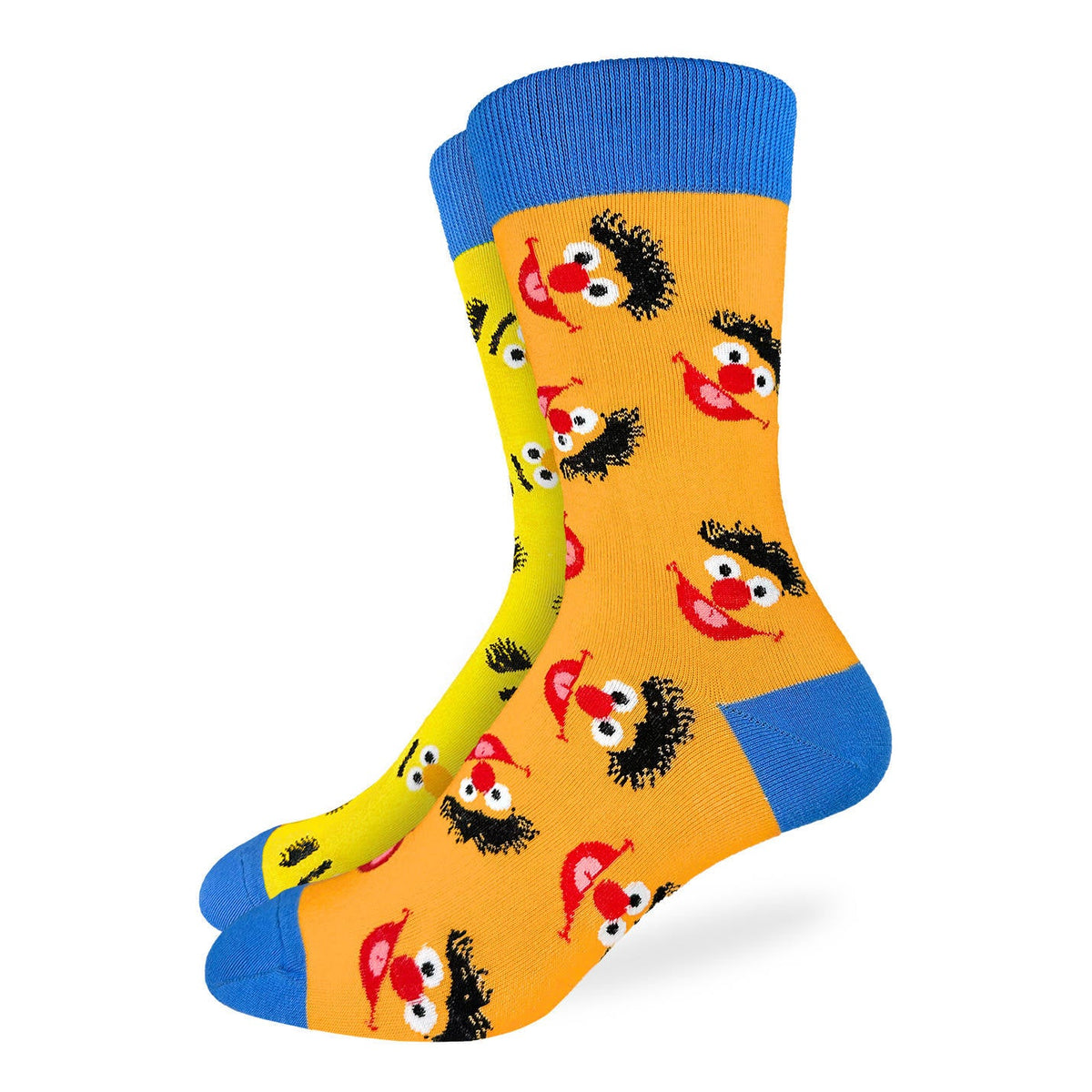 Good Luck Sock | Men's Crew | Sesame Street, Bert & Ernie Mismatched Heads