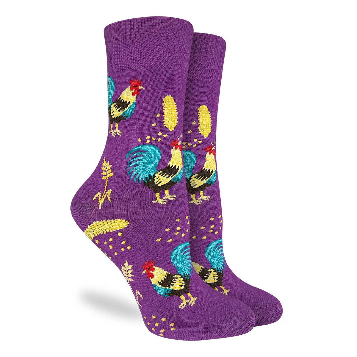 Good Luck Sock | Women's Crew | Purple Roosters