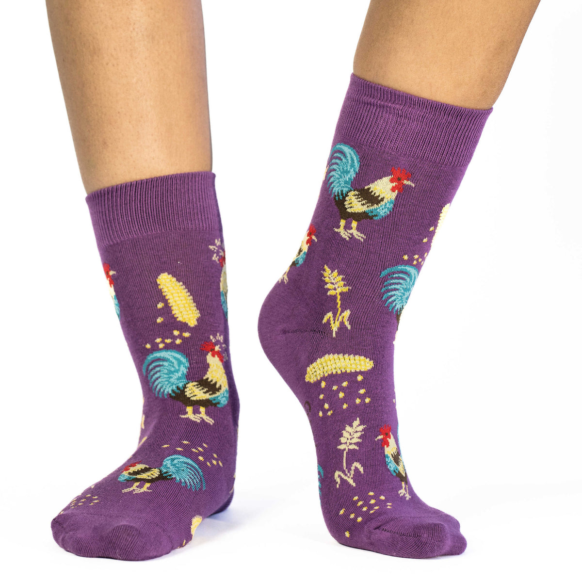 Good Luck Sock | Women's Crew | Purple Roosters