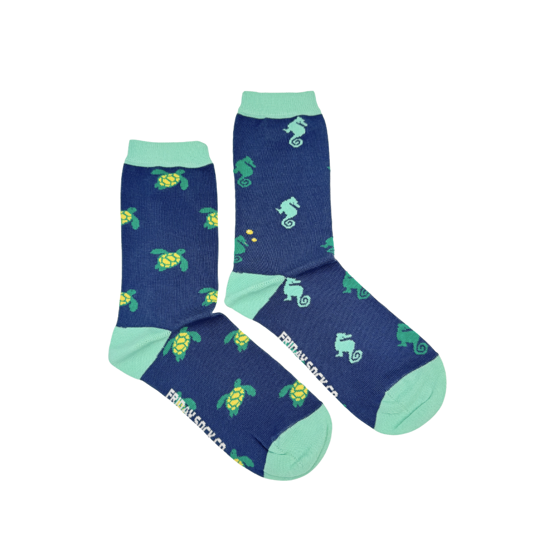 Friday Sock Co. | Women's Socks | Teal Seahorse & Turtle