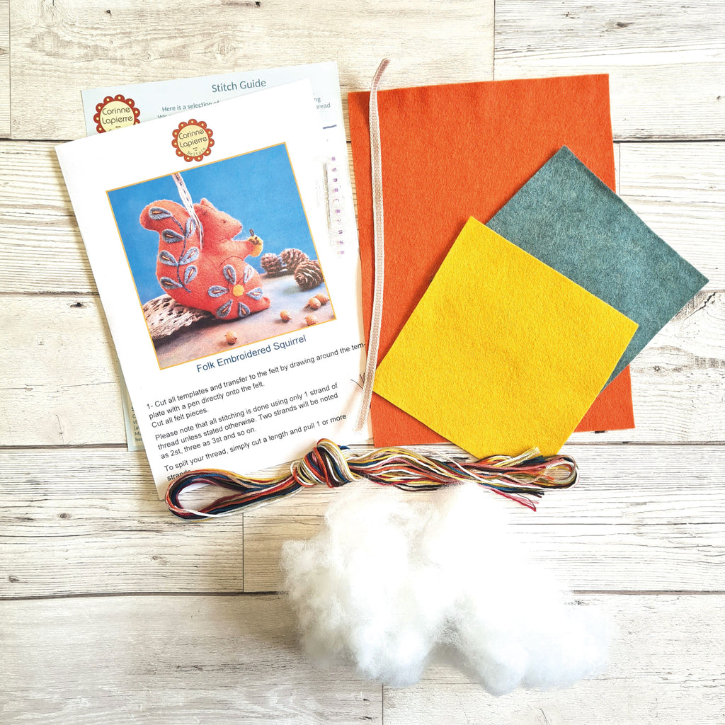 Corinne Lapierre Wool Felt Kit | Folk Embroidered Squirrel