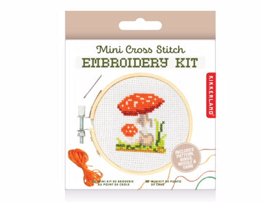 Mini Cross Stitch Embroidery Kit - Mushroom Kikkerland - Oscar & Libby's