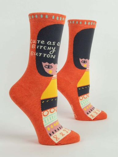 Blue Q | Women's Crew Socks | Cute As A Bitchy Button Blue Q - Oscar & Libby's