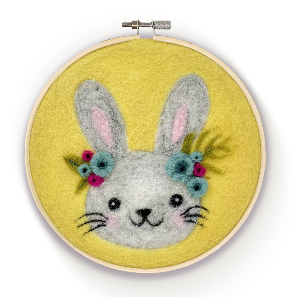 Floral Bunny in a Hoop Needle Felting Kit - Oscar & Libby's