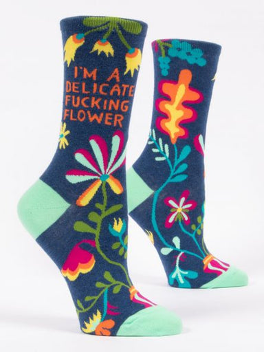 Blue Q | Women's Crew Socks | Delicate Flower Blue Q - Oscar & Libby's