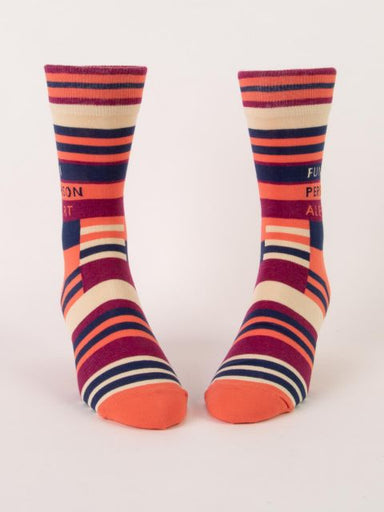 Blue Q | Men's Crew Socks | Fun Person Alert Blue Q - Oscar & Libby's