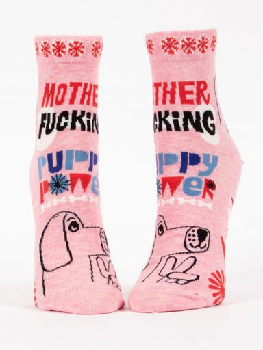 Blue Q | Women's Ankle Socks | Mother Fucking Puppy Power Blue Q - Oscar & Libby's