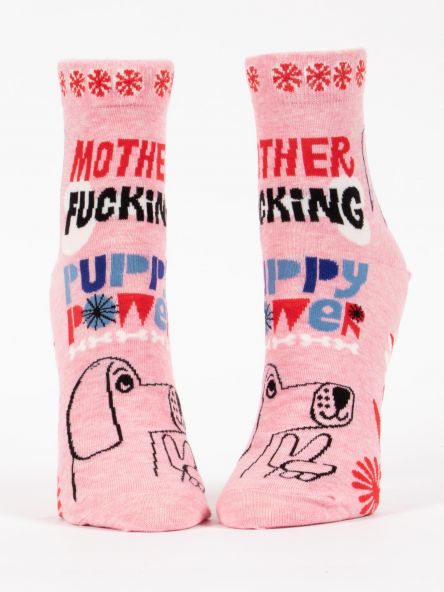 Blue Q | Women's Ankle Socks | Mother Fucking Puppy Power Blue Q - Oscar & Libby's