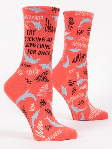 Blue Q | Women's Crew Socks | Try Sucking at Something Blue Q - Oscar & Libby's
