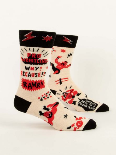 Blue Q | Men's Crew Socks | Pro-Wrestling: Why? Because!!! Blue Q - Oscar & Libby's